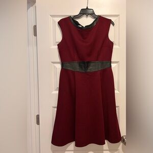 H&M Burgundy Dress with Black Faux Leather Trim